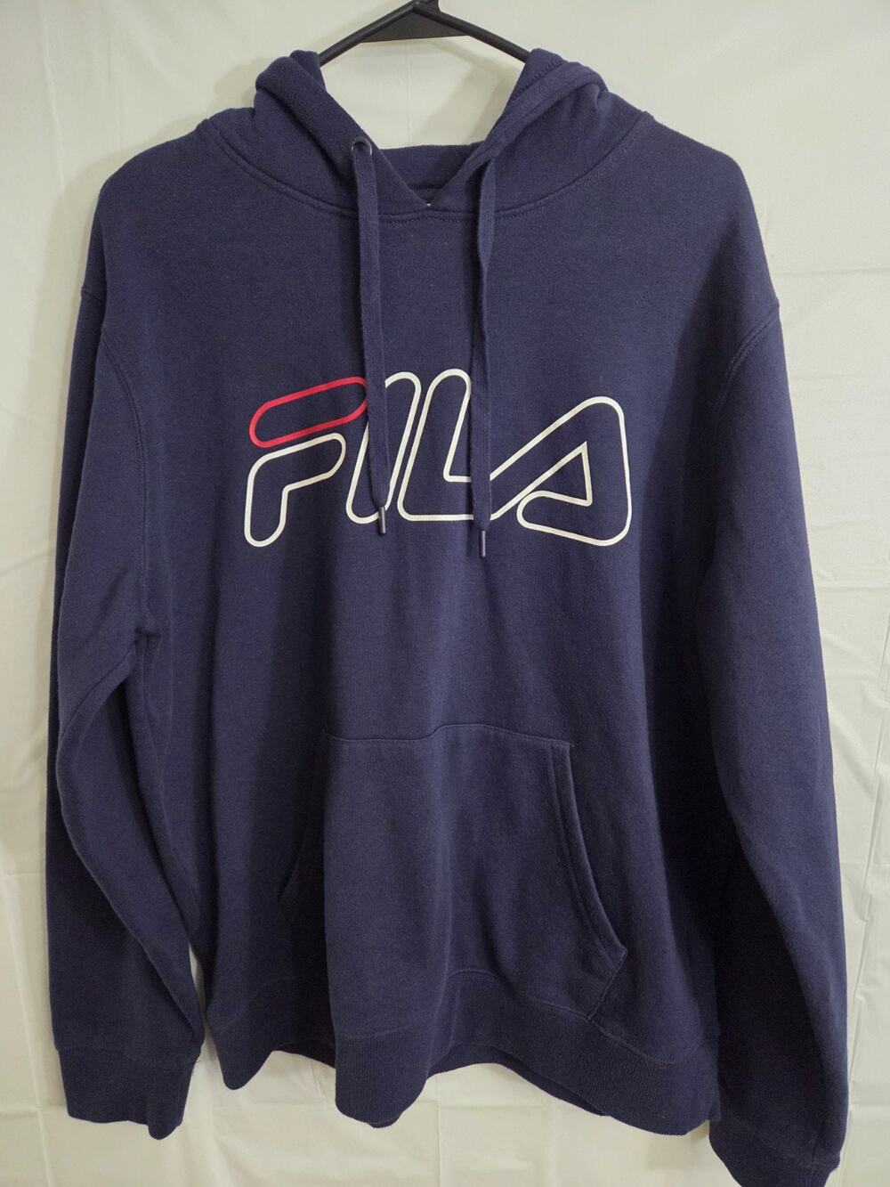 Fila Original Logo Navy Blue Hoodie Mens Size Large Oversized Soft Warm